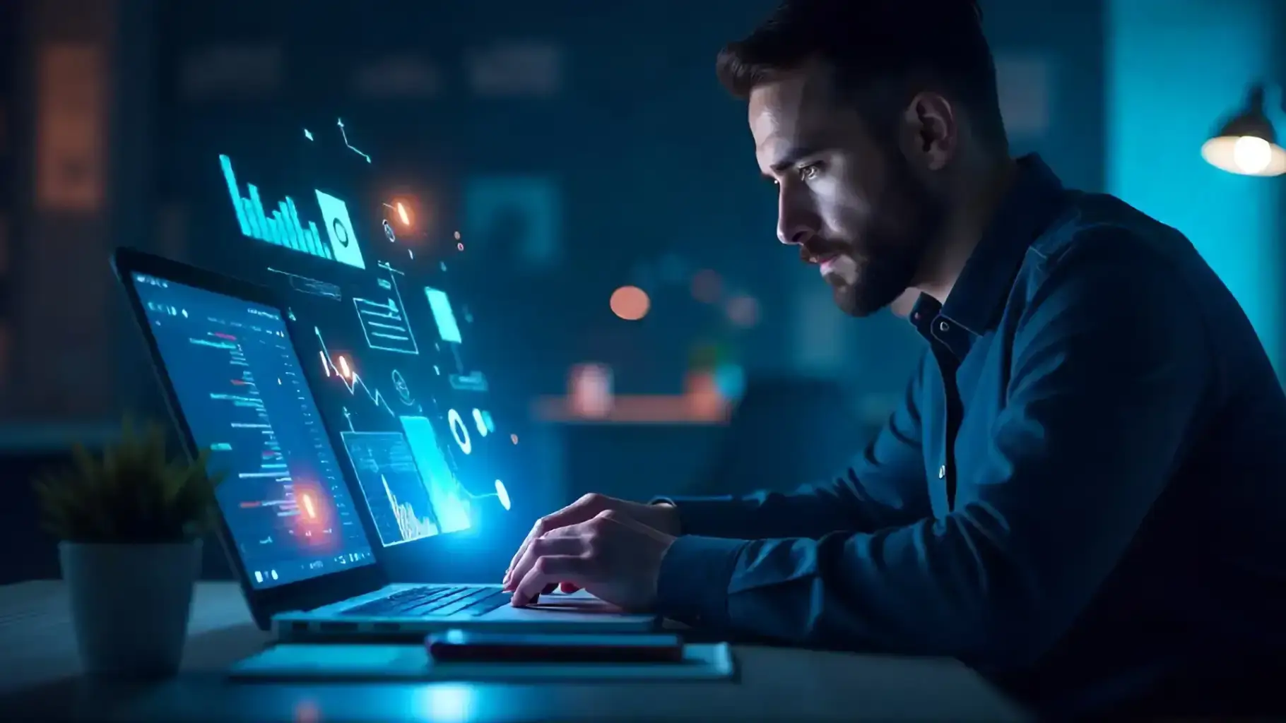 A developer building an application interface at a workstation